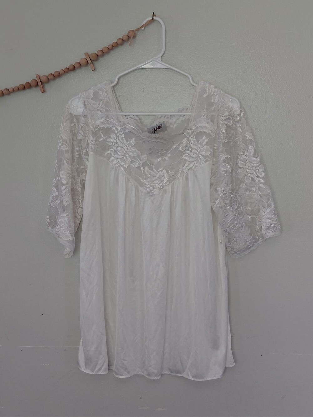 Vintage La Notte Bridal Bachelorette White Lace Sleeves Silky Slip Mini Dress M